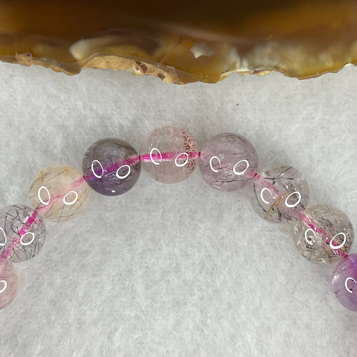 Certified Above Average Grade Natural Super 7 Crystal Beads Bracelet | 8.4mm Sacred 7-Mineral Synergy Power (19.02g | 16.5cm Wrist Sizing | 24 Beads)