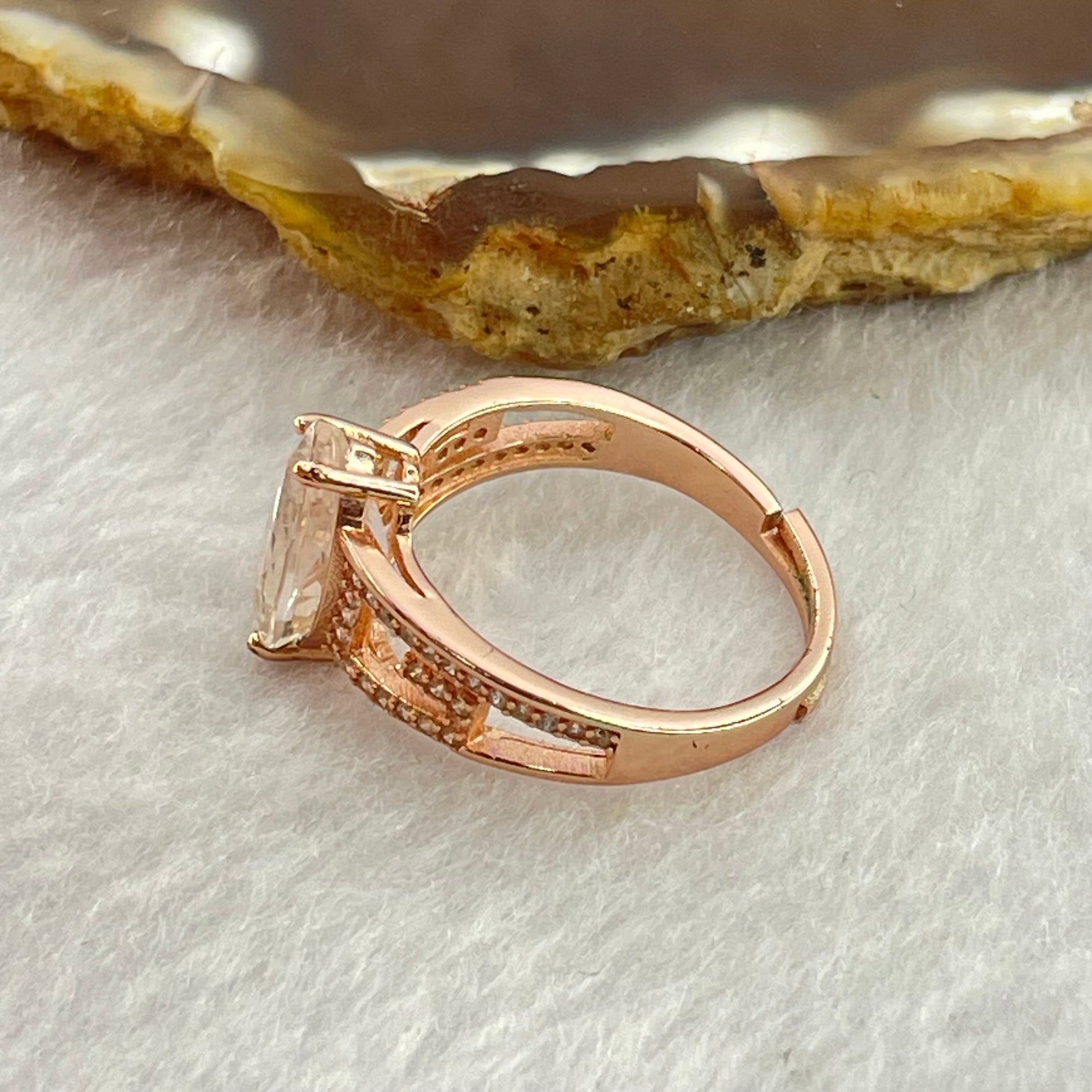Pink Cubic Zirconia with Crystals In S925 Sliver Rose Gold Color Ring (Adjustable Size) 2.92g 12.5 by 6.6 by 5.5mm - Huangs Jadeite and Jewelry Pte Ltd