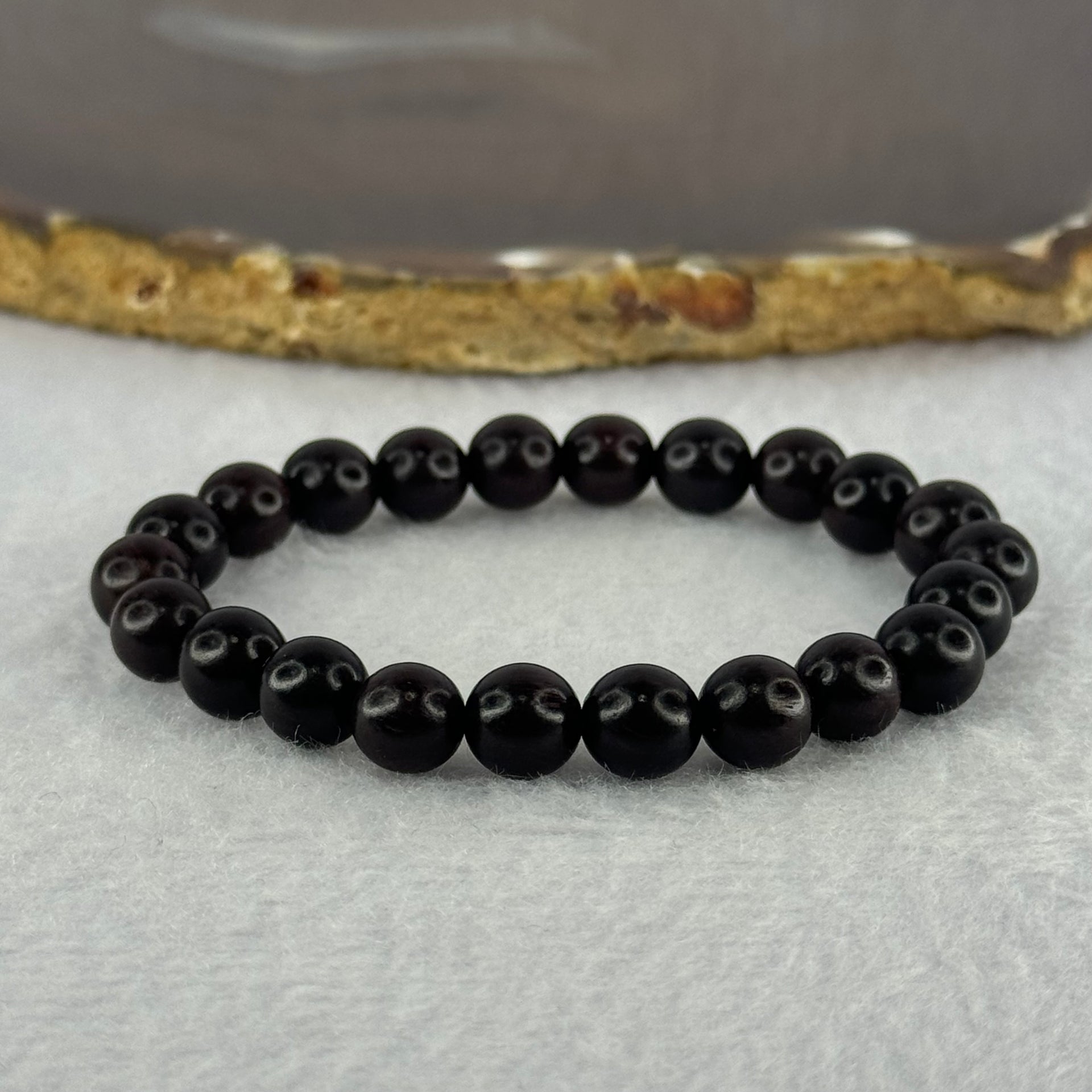 Natural Indian Small Leaf Zitan Rose Wood Beads Bracelet 天然小叶紫檀手链 6.16g 14.5cm 8.0mm 22 Beads - Huangs Jadeite and Jewelry Pte Ltd