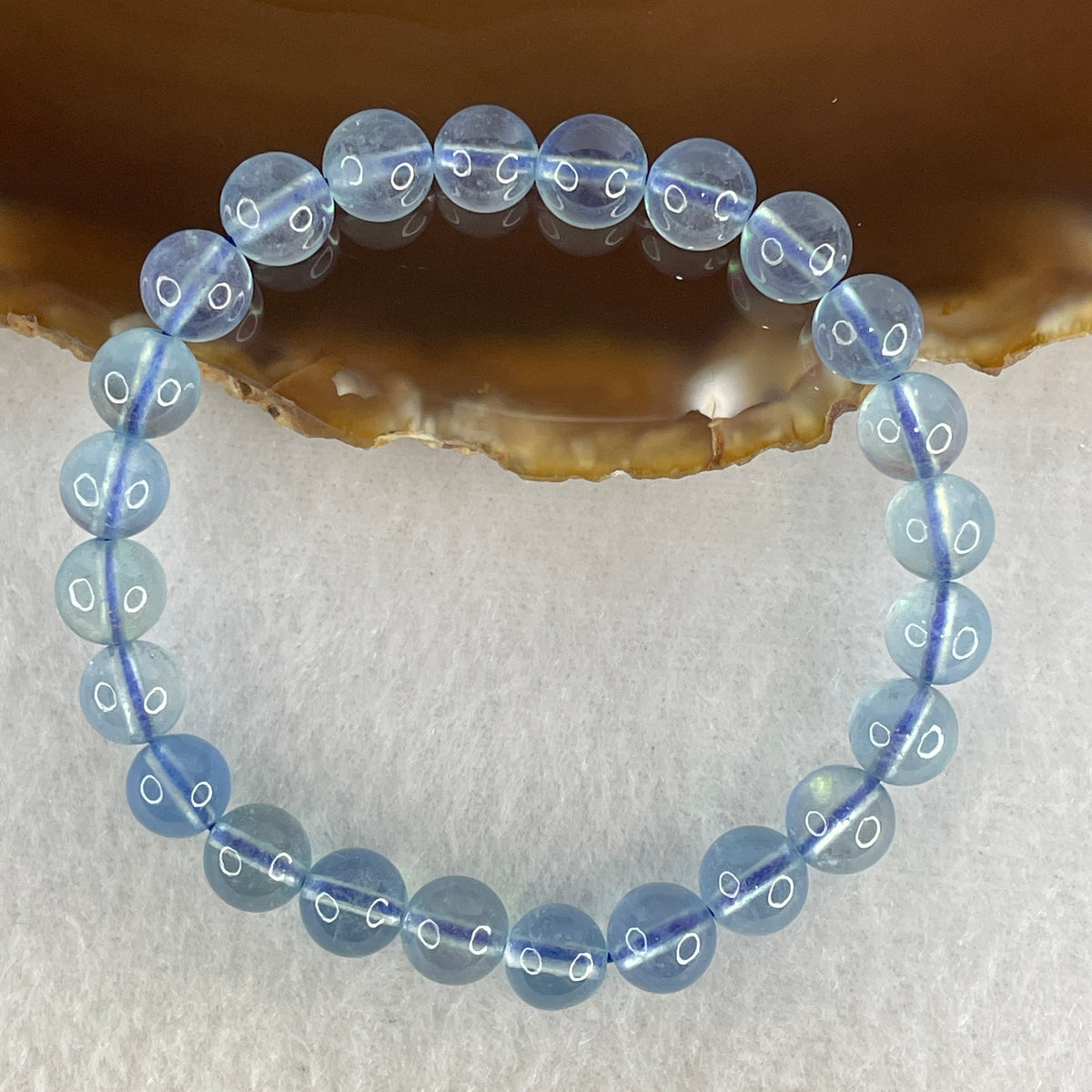Certified Good Grade Natural Aquamarine Beads Bracelet | 15cm with 24 Beads 7.8mm (14.79g | Ocean Blue Translucency | Throat & Third Eye Chakra Harmony, Tranquil Communication & Serene Wealth Shield)