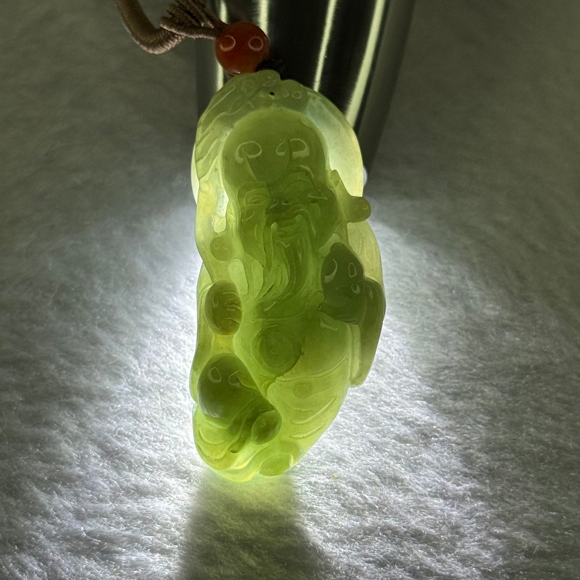 Type A Blueish Green Jadeite Shou Xing Gong Pendant for Longevity and Good Health 蓝水翡翠寿星公牌20.73g 45.3 by 21.7 13.3mm - Huangs Jadeite and Jewelry Pte Ltd