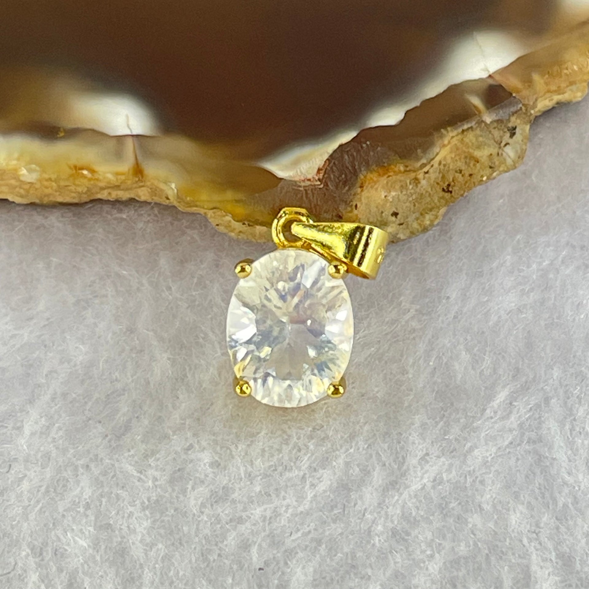 Natural Madagascar Blue Moonstone in S925 Silver Gold Color Pendant 1.27g 10.1 by 7.2 by 5.0mm - Huangs Jadeite and Jewelry Pte Ltd