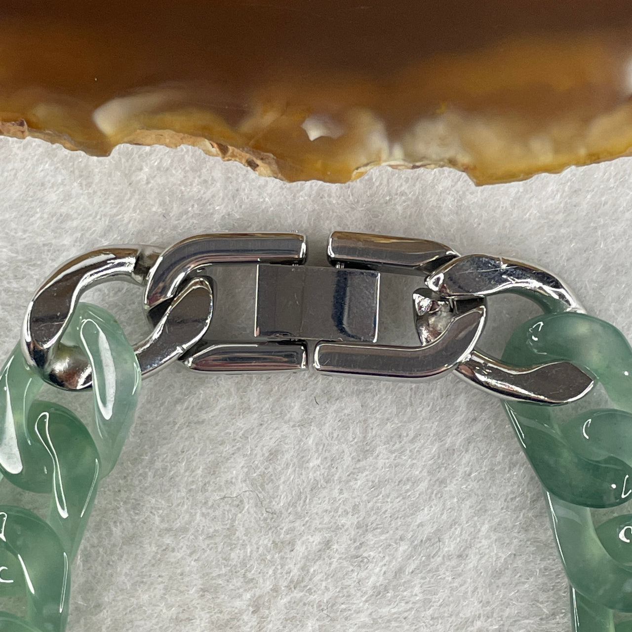 Certified Natural Type A Icy Blueish Green Jadeite Cuban Tennis Bracelet with Stainless Steel Clap 21.21g 17cm 11.6 by 16.7 by 3.4mm 16 Pcs