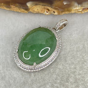 Type A Old Mine Spicy Green Cabochon Jadeite in S925 Sliver with Crystal Charm 6.60g 19.2 by 15.1 by 6.5mm - Huangs Jadeite and Jewelry Pte Ltd
