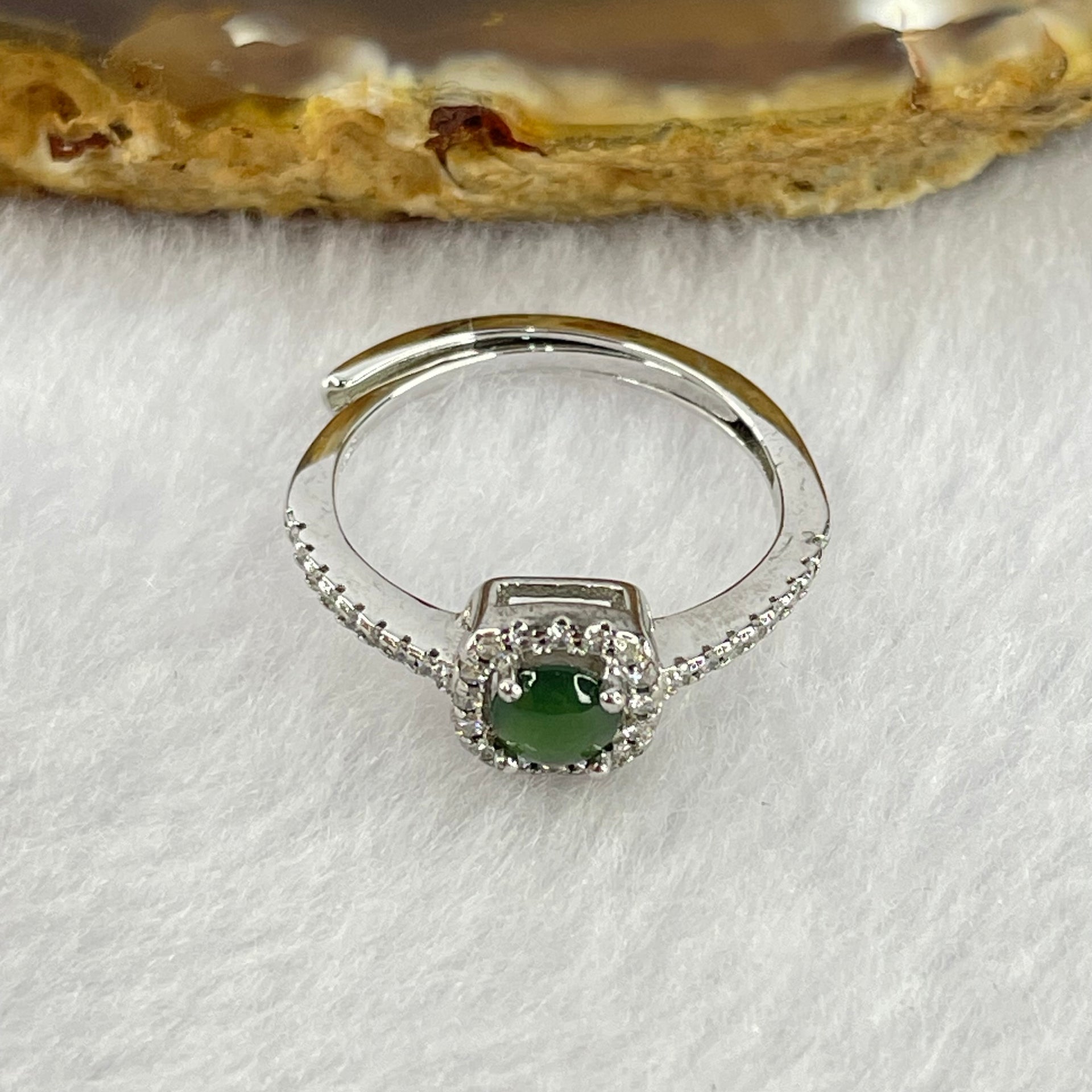 Natural Icy Jadeite with Crystals In S925 Sliver Ring (Adjustable Size) 2.22g 4.6 by 3.0mm - Huangs Jadeite and Jewelry Pte Ltd