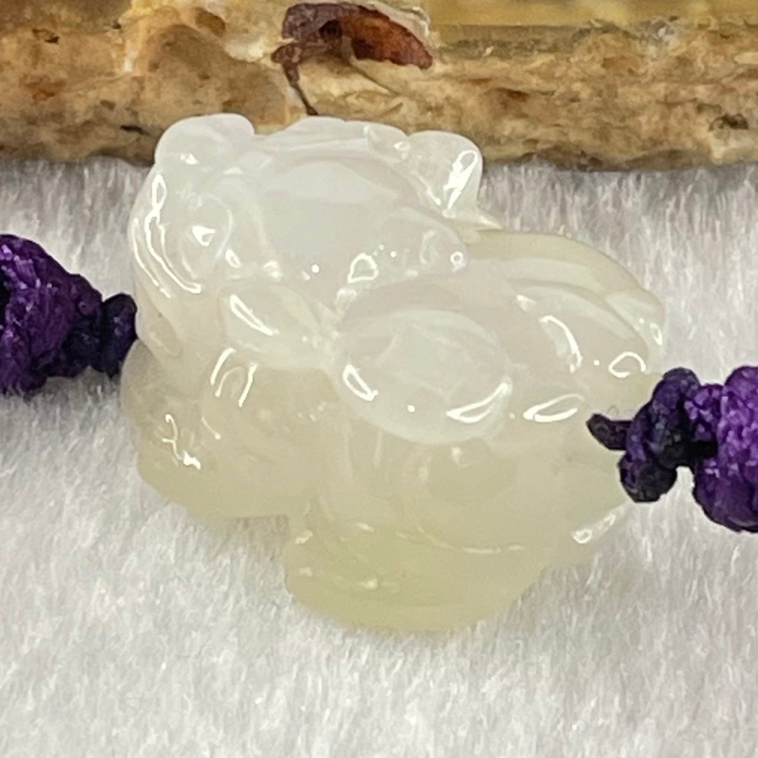 Type A Jelly Faint Lavender with Yellowish Jadeite Male Pixiu String Bracelet 6.65g 17.4 by 14.6 by 10.2mm - Huangs Jadeite and Jewelry Pte Ltd
