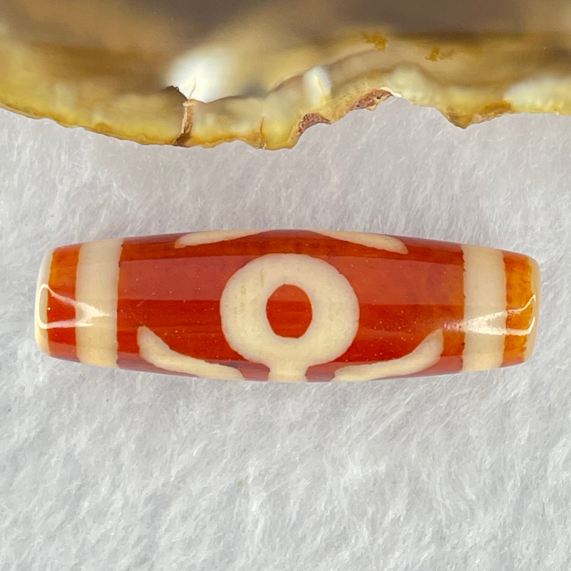 Natural Powerful Tibetan Old Oily Orange Red White Agate Patina Guiren Tairen Human Dzi Bead Totem Amulet Heavenly Master (Tian Zhu) 贵人天诛 8.39g 38.7 by 11.9mm - Huangs Jadeite and Jewelry Pte Ltd