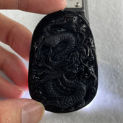 Type A Opaque to Partial Translucent Black Omphacite Jadeite Dragon Pendant 24.58g 58.2 by 40.3 by 8.2mm - Huangs Jadeite and Jewelry Pte Ltd