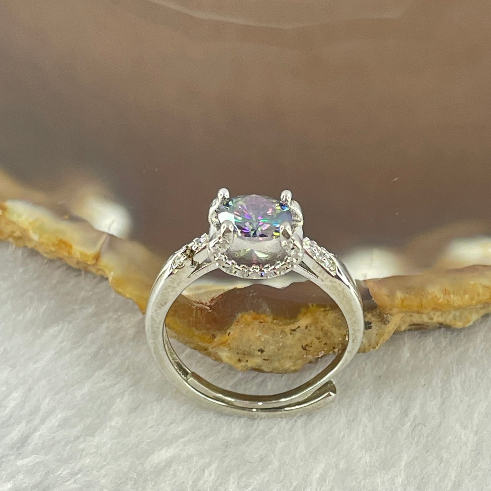 Purple Green Cubic Zirconia 6.4 by 3.8mm with Crystals In S925 Sliver Ring (Adjustable Size) 2.73g - Huangs Jadeite and Jewelry Pte Ltd