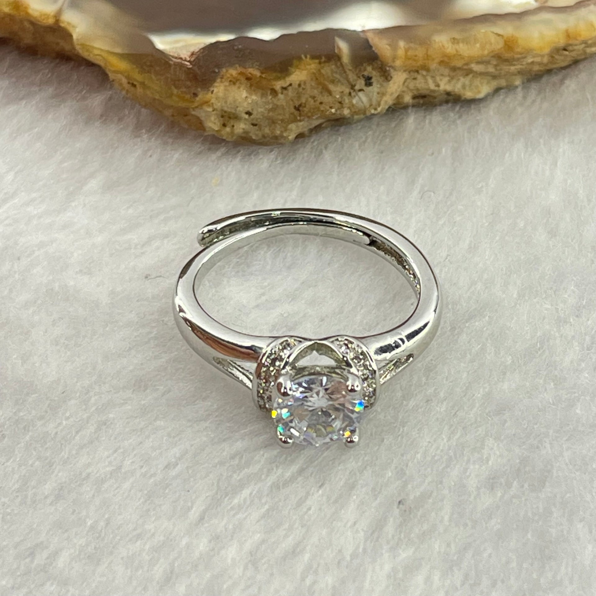 Colourless Cubic Zirconia with Crystals In S925 Sliver Ring (Adjustable Size) 2.49g 5.6 by 3.4mm - Huangs Jadeite and Jewelry Pte Ltd