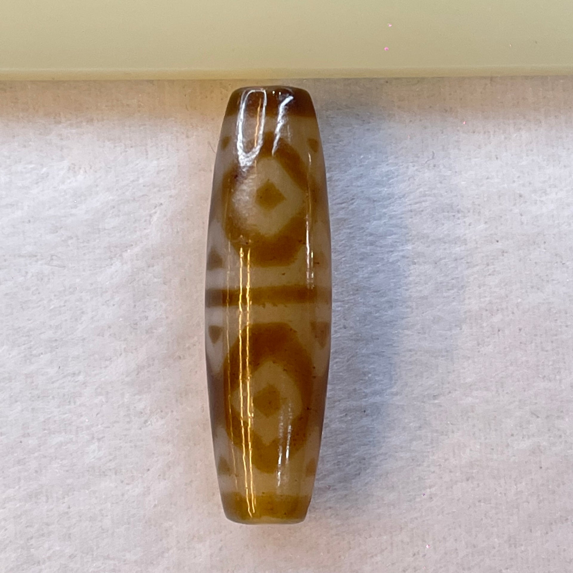 Natural Powerful Tibetan Old Oily Agate 6 Eye Vajra Dzi Bead Heavenly Master (Tian Zhu) 六眼金刚杵天诛 15.82g 49.0 by 14.5mm - Huangs Jadeite and Jewelry Pte Ltd