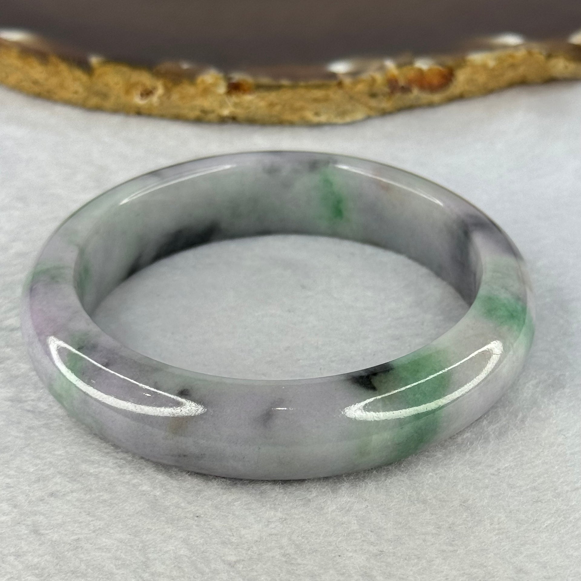 Type A Deep Lavender with Green and Grey Patches Jadeite Bangle 57.0mm 67.76g 14.0 by 9.1mm (Slight Internal Line) - Huangs Jadeite and Jewelry Pte Ltd