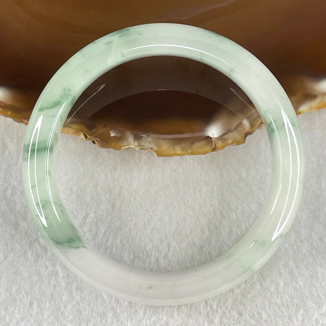 Type A Jelly Light Green with Blueish Green Piao Hua Floral Jadeite Bangle 55.51g Inner Diameter 56.3mm 12.6 by 8.4mm (Slight Internal Lines) - Huangs Jadeite and Jewelry Pte Ltd