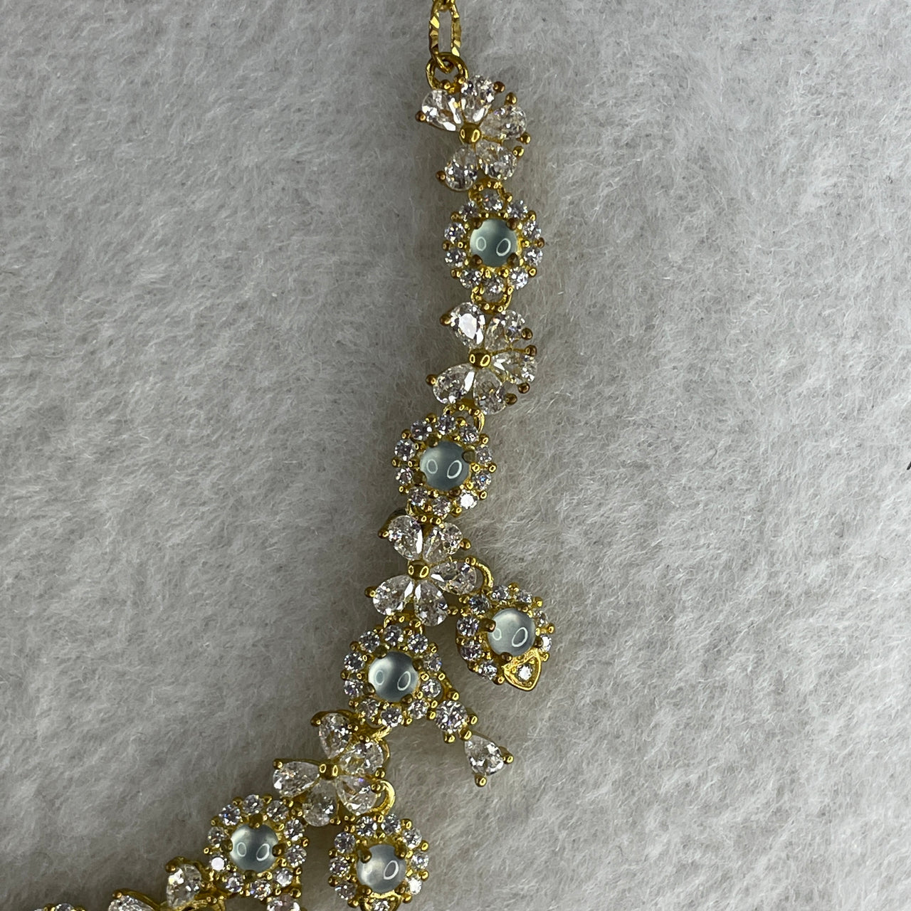 Certified Natural Type A Icy Blueish Green Jadeite Cabochon Statement Necklace | Gold Color S925 Silver Setting | Authentic Myanmar Feicui Heritage Garland (21 Pcs 3.0x1.2mm | 36-44cm Adjustable | 15.00g)