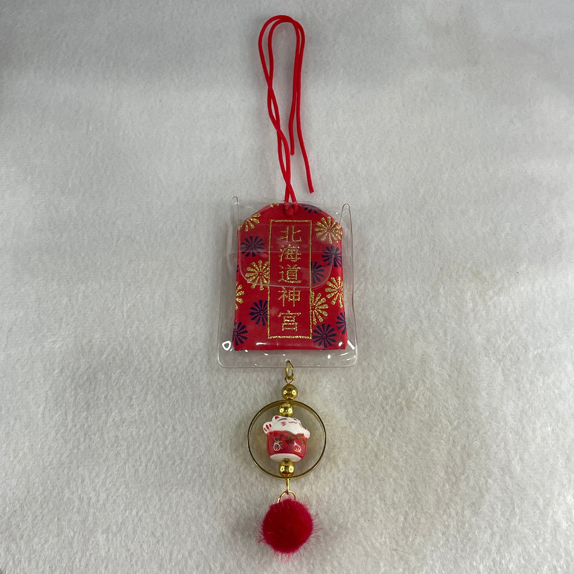 Porcelain Red Fortune Cat Health Care Charm 13.31g 15.1 by 17.5 by 14.1mm - Huangs Jadeite and Jewelry Pte Ltd