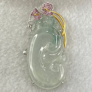 Type A Icy Colourless Jadeite Dragon on Ruyi with Diamonds and Rubilite in 18K White and Yellow Gold 11.22g 42.0 by 21.9 by 3.5mm - Huangs Jadeite and Jewelry Pte Ltd
