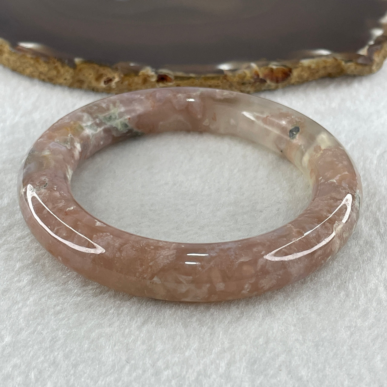 Natural Pinkish Flower Agate Bangle 62.57g Internal Diameter 57.2mm 11.8 by 12.0mm (Internal Line) - Huangs Jadeite and Jewelry Pte Ltd