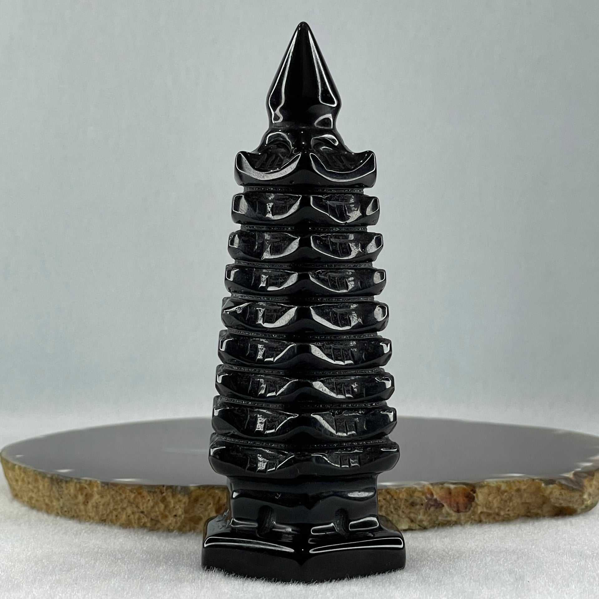 Black Obsidian Pagoda Display 185.6g 40.0 by 45.0 by 111.0mm - Huangs Jadeite and Jewelry Pte Ltd