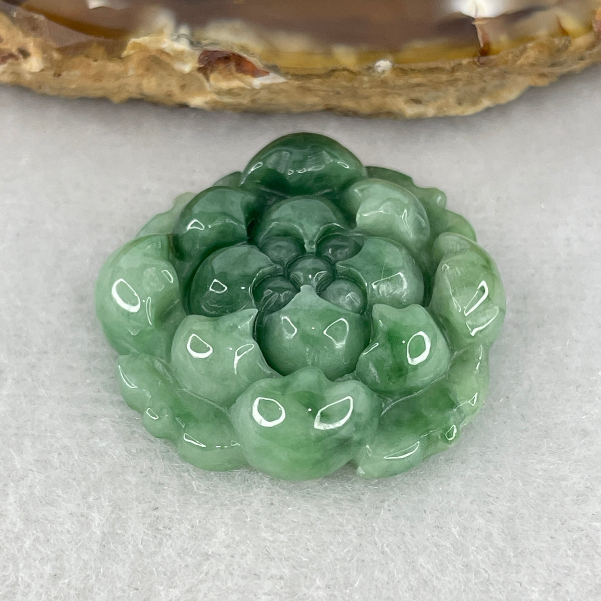 Natural Type A Green with Dark Green Jadeite Lotus Flower Pendant Charm | Spiritual Purity & Rooted Harmony (8.62g | 27.2x26.8x6.6mm)