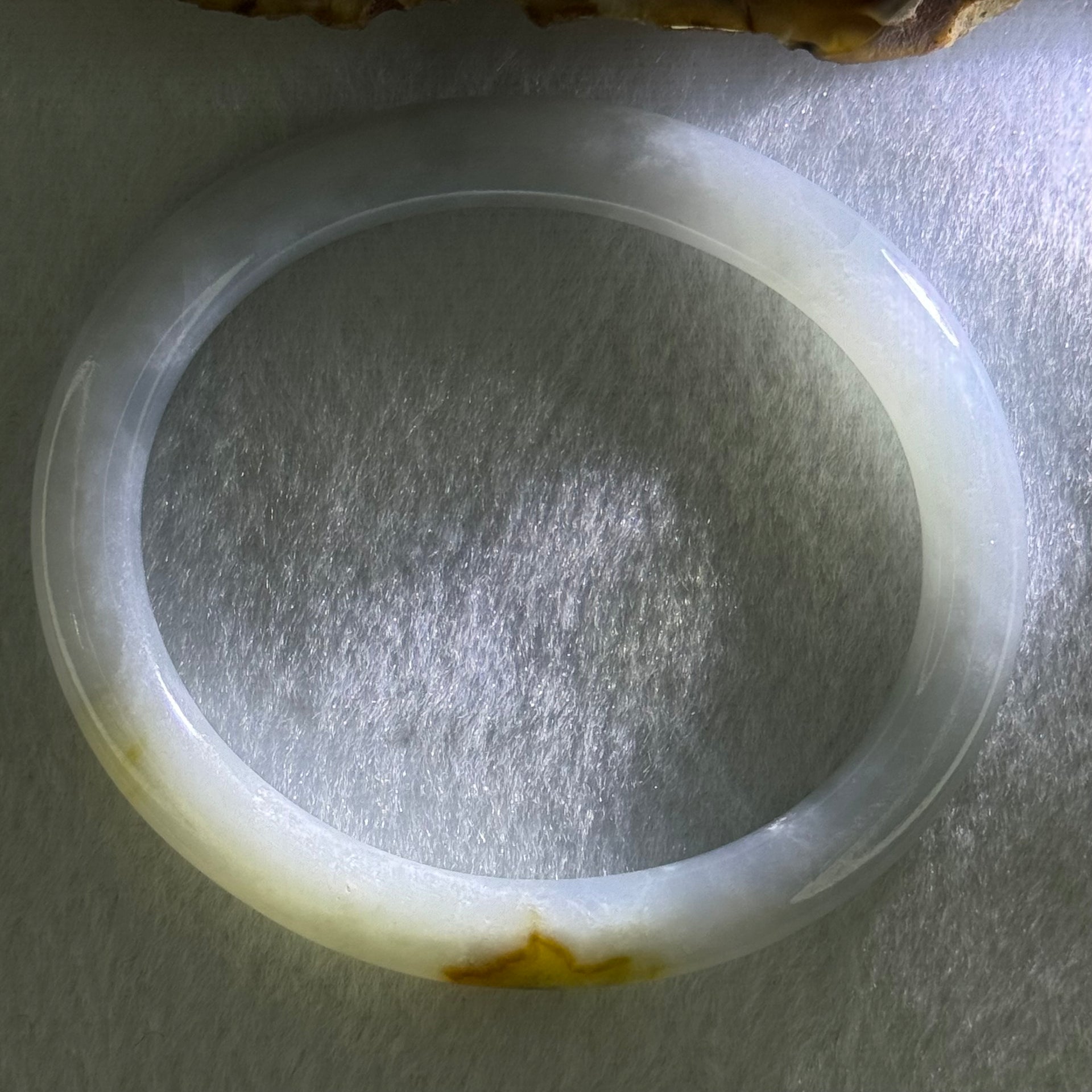 Type A Sky Blue with Green and Brown Patch Jadeite Oval Bangle Internal Diameter 58.0mm 32.09g 7.4 by 7.9mm (External Rough with Internal Lines) - Huangs Jadeite and Jewelry Pte Ltd