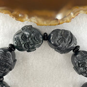 Type A Opaque Black Omphacite Jadeite Eighteen Arhats or 18 Luohans  十八羅漢 Head Beads Bracelet 101.90g 16cm 19.9mm 9 Beads - Huangs Jadeite and Jewelry Pte Ltd