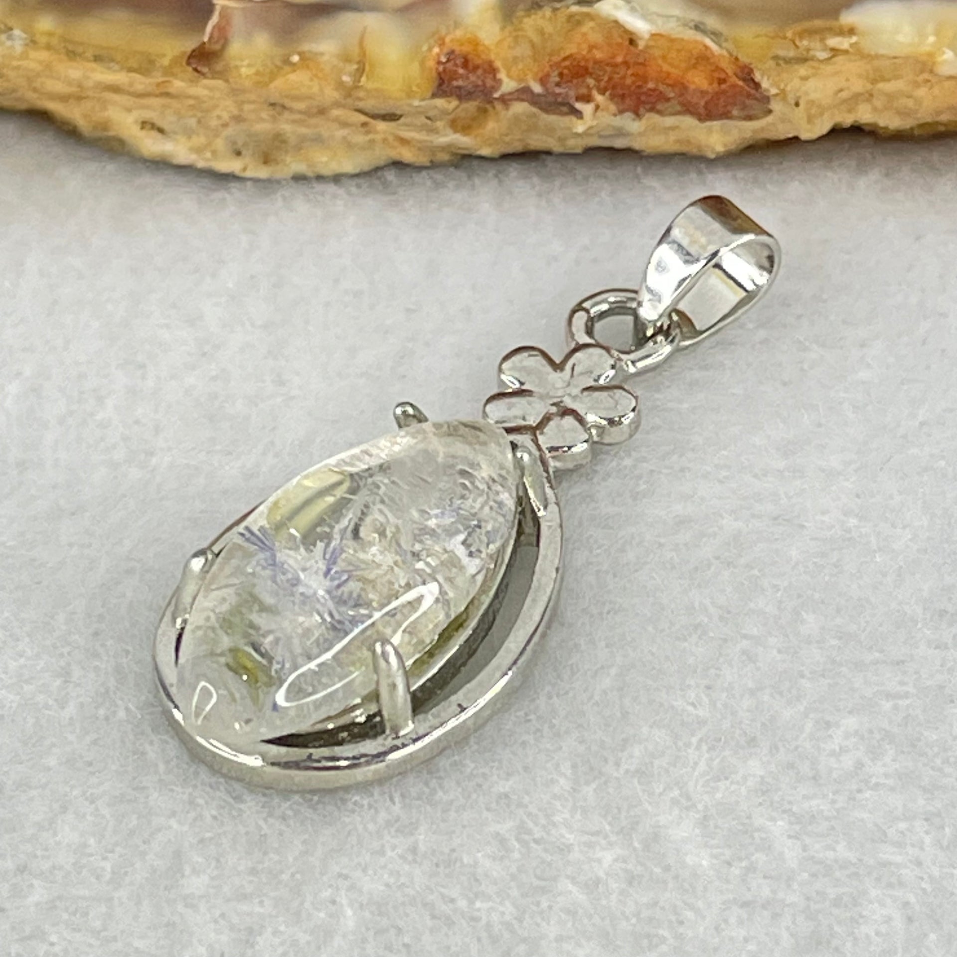 Good Grade Rare Natural Blue Dumortierite Rutilated Quartz in S925 Pendant 2.96g 18.2 by 8.2 by 3.5mm - Huangs Jadeite and Jewelry Pte Ltd