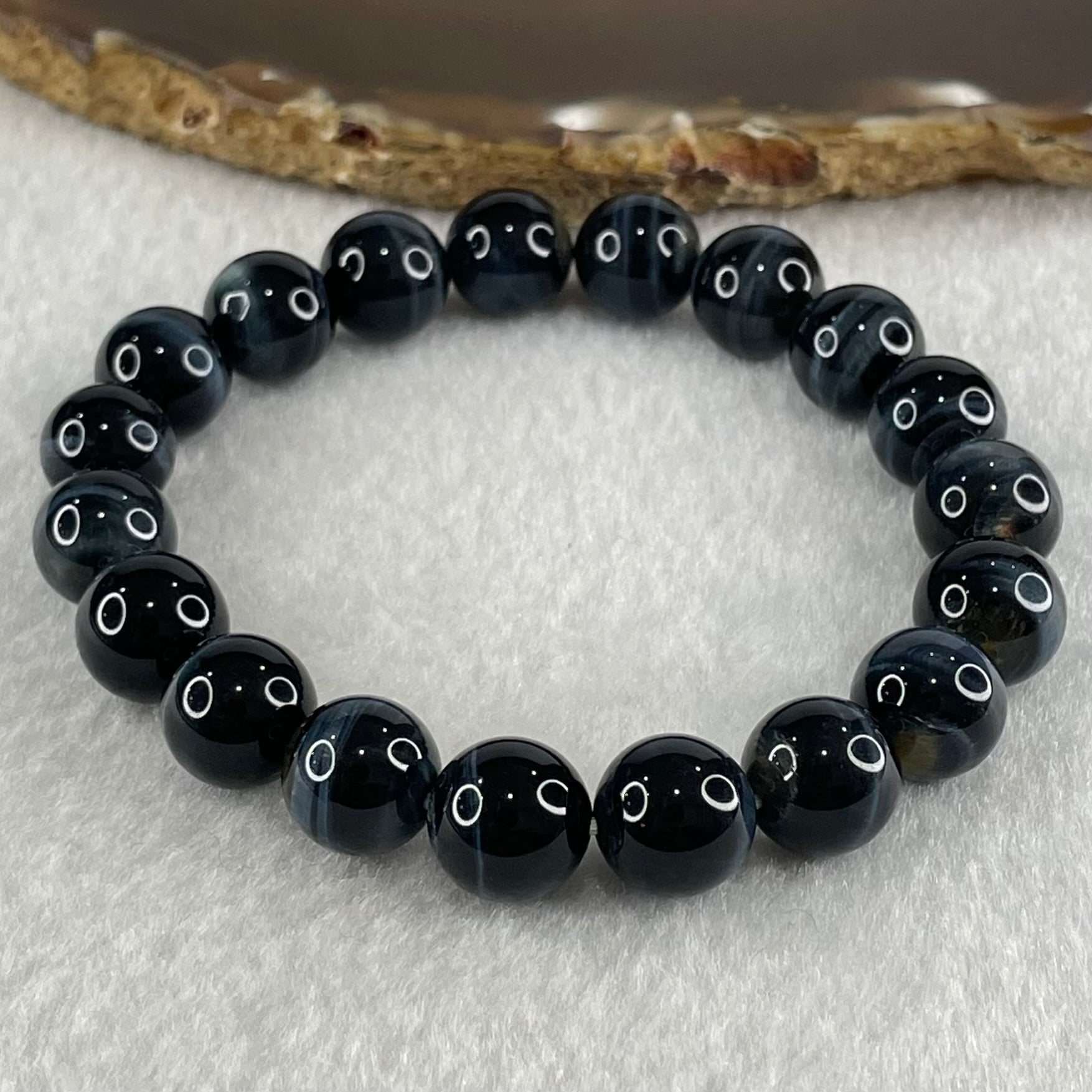 Natural Blue Tiger Eye Quartz Beads Bracelet 31.36g 17.5cm 10.9mm 19 Beads - Huangs Jadeite and Jewelry Pte Ltd