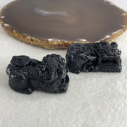 Certified Natural Type A Black Omphacite Jadeite Pixiu pair Pendant Each About 60.23g 49.5 by 27.7 by 20.8mm And 62.48g 50.3 by 28.7 by 21.0mm - Huangs Jadeite and Jewelry Pte Ltd