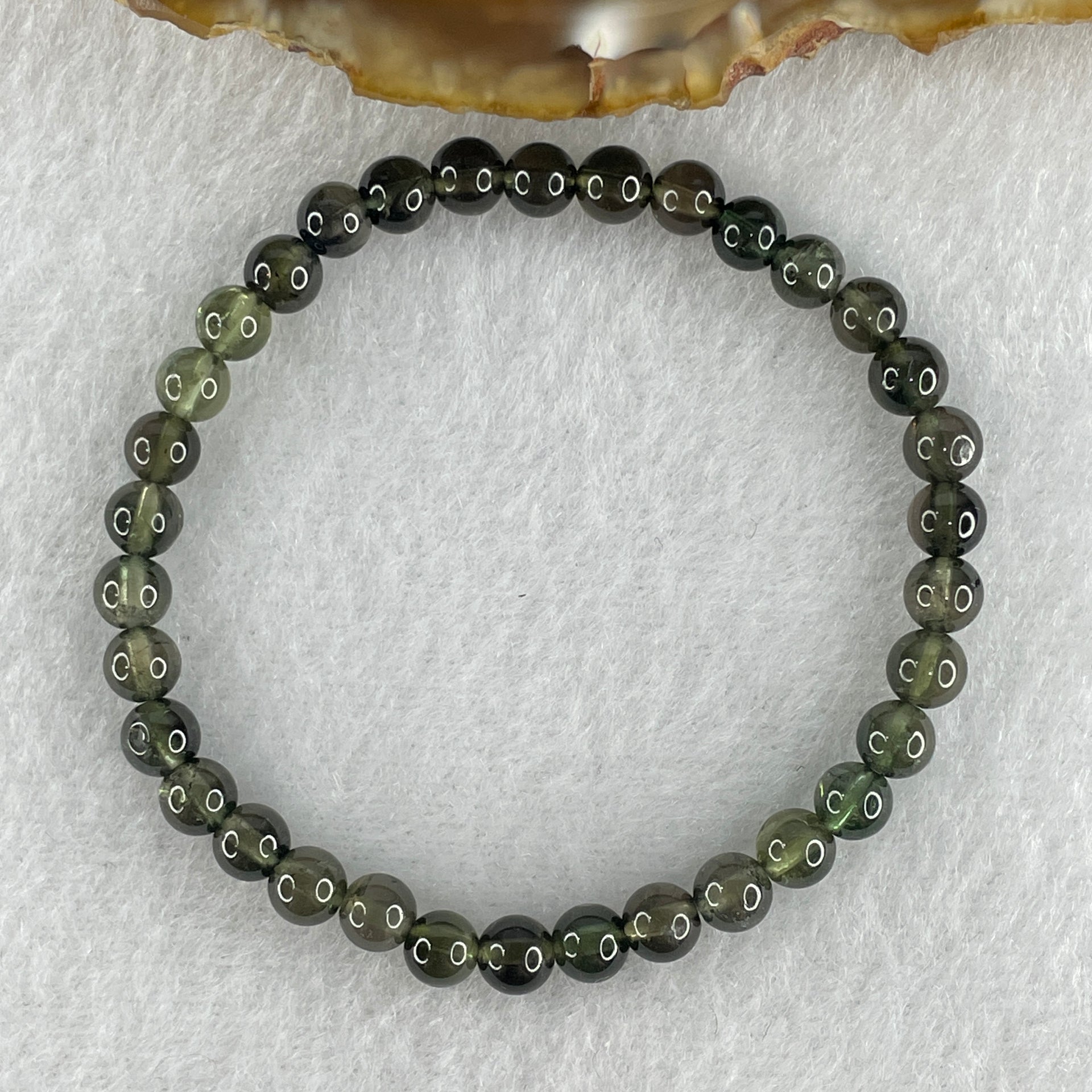 Very Good Grade Natural Green Tourmaline Crystal Bracelet 6.95g 13.5cm 5.2mm 34Beads - Huangs Jadeite and Jewelry Pte Ltd