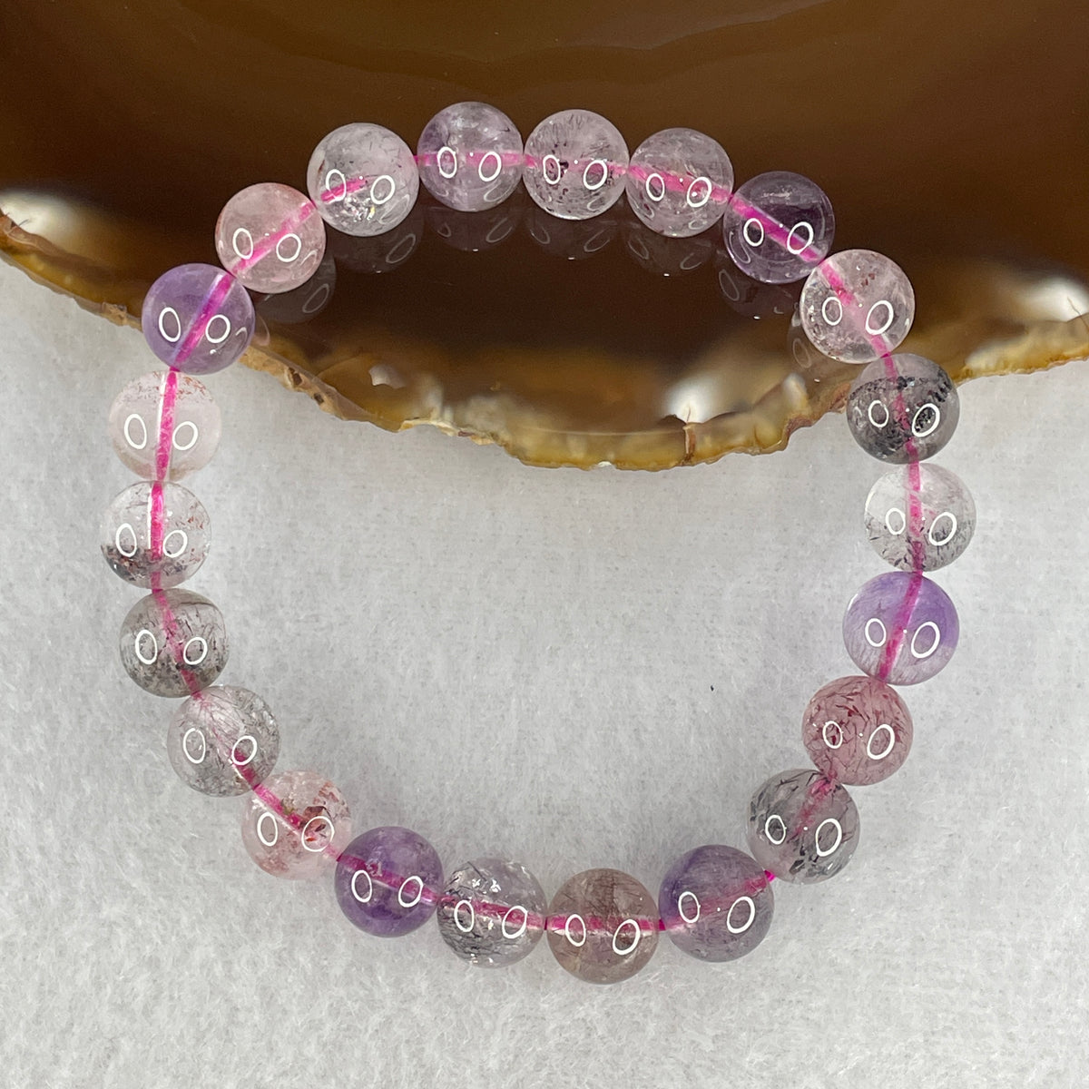 Certified Above Average Grade Natural Super 7 Crystal Beads Bracelet | 9.4mm Sacred 7-Mineral Synergy Power (23.39g | 17cm Wrist Sizing | 22 Beads)