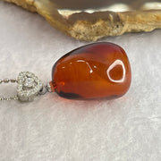 Natural Blood Red Amber Pendant in S925 Sliver Necklace 6.22g 21.6 by 15.6 by 14.9mm - Huangs Jadeite and Jewelry Pte Ltd