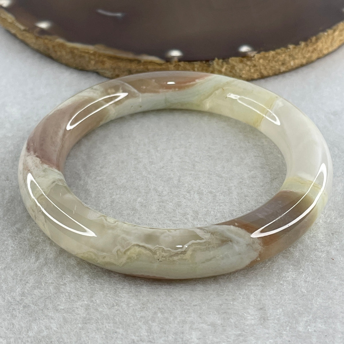 Natural Pink with Blue Flower Agate Bangle Set 114.67g Inner Diameter 55.5mm 10.6 by 11.0mm (Close to Perfect) - Huangs Jadeite and Jewelry Pte Ltd