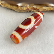 Natural Powerful Tibetan Old Oily Red White Agate One Eye Gold Metal Element Dzi Bead Heavenly Master (Tian Zhu) 一眼金天珠 10.45g 37.9 by 13.4mm - Huangs Jadeite and Jewelry Pte Ltd