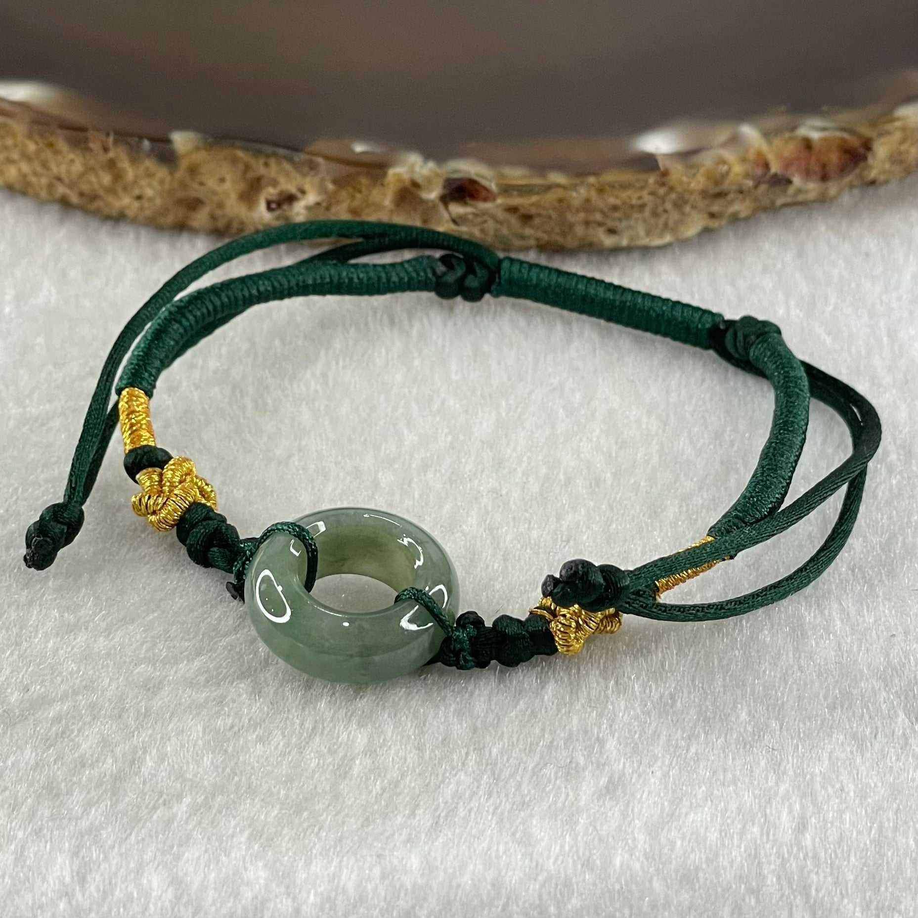 Type A Blueish Green Jadeite Ping An Kou String Bracelet 3.64g 16.3 by 6.6mm - Huangs Jadeite and Jewelry Pte Ltd