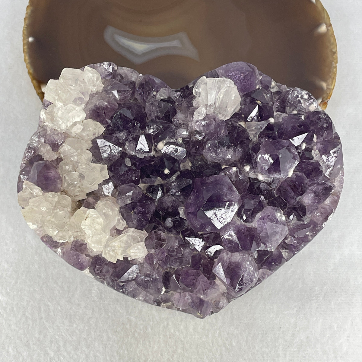 Natural Amethyst with White Calcite Heart Shape Display Specimen | 142.0mm Dual-Mineral Crystal Matrix (1,069.5g | 142.0x117.0x59.9mm)