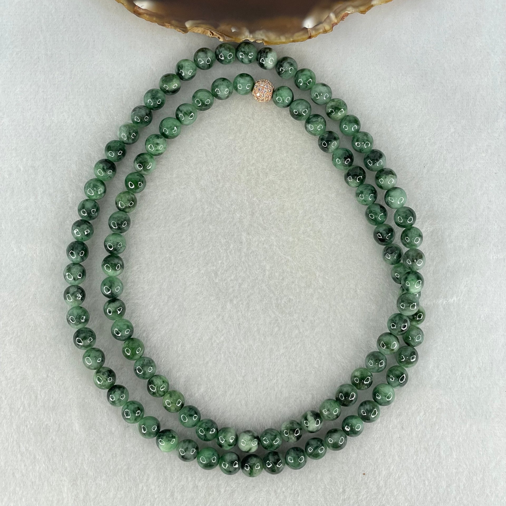 Type A Blueish Green with Light Green Piao Hua Jadeite Beads Necklace 79.31g 74cm 8.0mm 98 Beads - Huangs Jadeite and Jewelry Pte Ltd