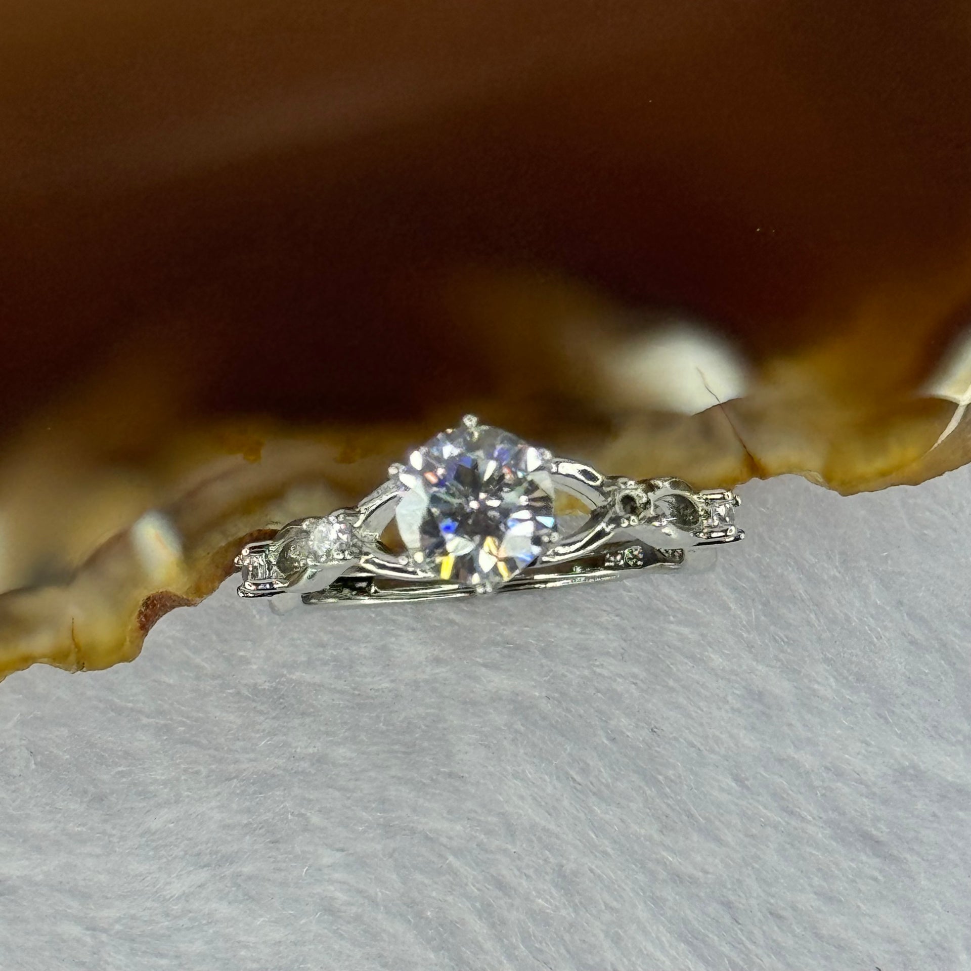 Cubic Zirconia in S925 Sliver Ring (Adjustable Size) 1.74g 6.5 by 4.5mm - Huangs Jadeite and Jewelry Pte Ltd