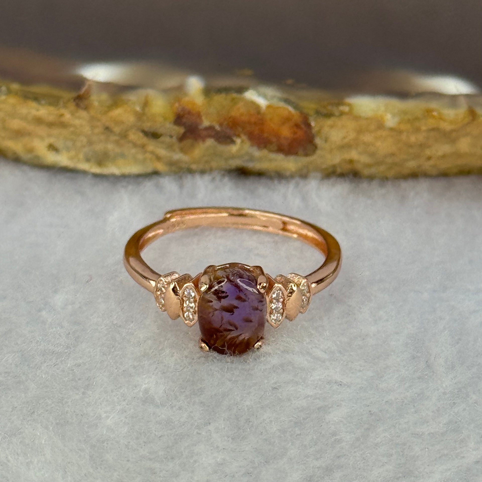 Good Grade Natural Auralite 23 in S925 Silver Rose Gold Color Ring (Adjustable Ring) 1.71g 8.0 by 6.0 by 2.5mm - Huangs Jadeite and Jewelry Pte Ltd