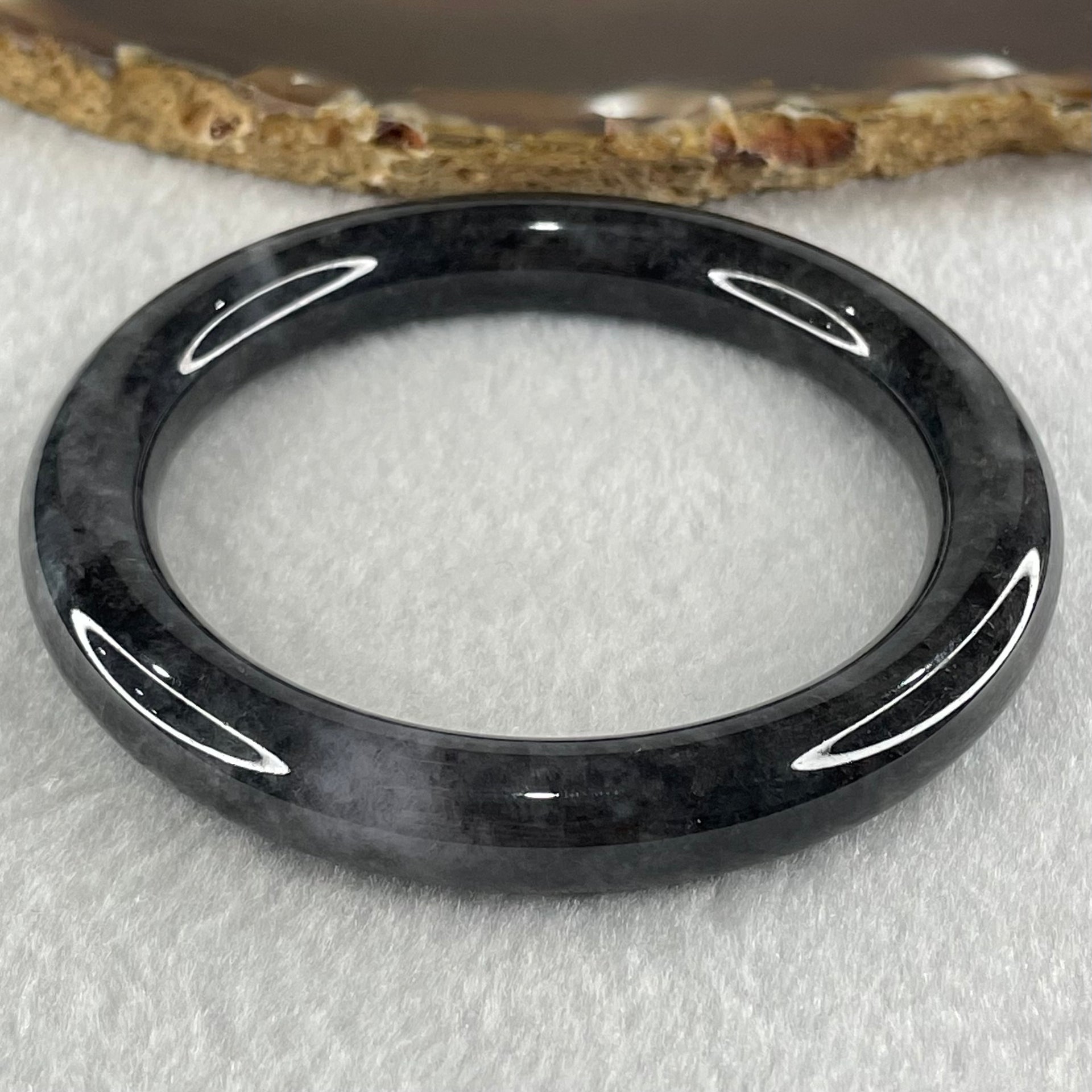 Type A Semi Translucent Wuji Black Grey Jadeite Bangle 50.42g Internal Diameter 55.8mm 9.6 by 10.6mm (No Visible Line) - Huangs Jadeite and Jewelry Pte Ltd