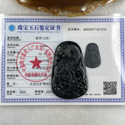 Type A Opaque to Partial Translucent Black Omphacite Jadeite Dragon Carp Pendant 20.39g 57.5 by 36.6 by 7.5mm - Huangs Jadeite and Jewelry Pte Ltd