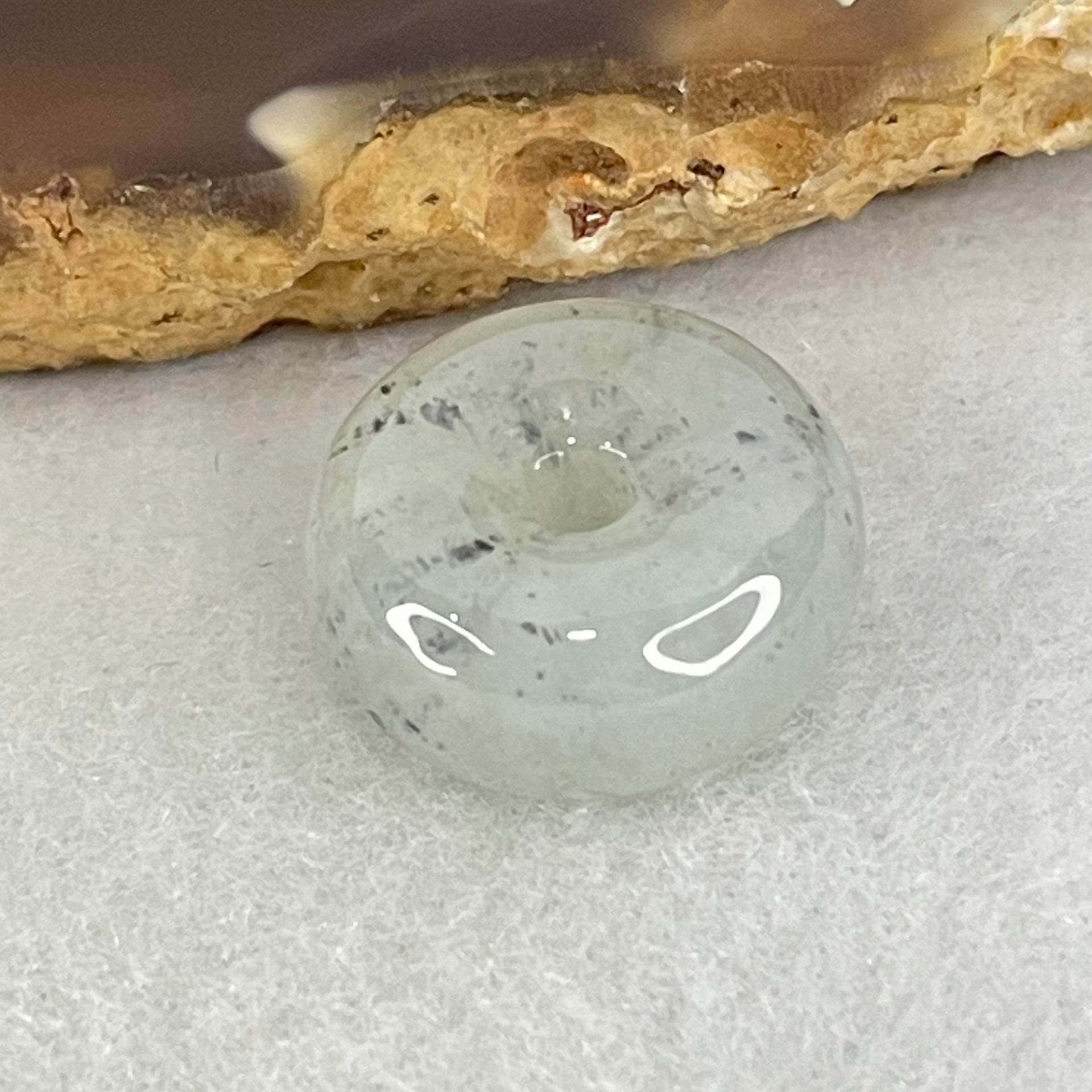 Type A Semi Icy Wuji Grey Jadeite Ping An Kou Donut Charm Pendant 3.46g 15.4 by 7.0mm - Huangs Jadeite and Jewelry Pte Ltd