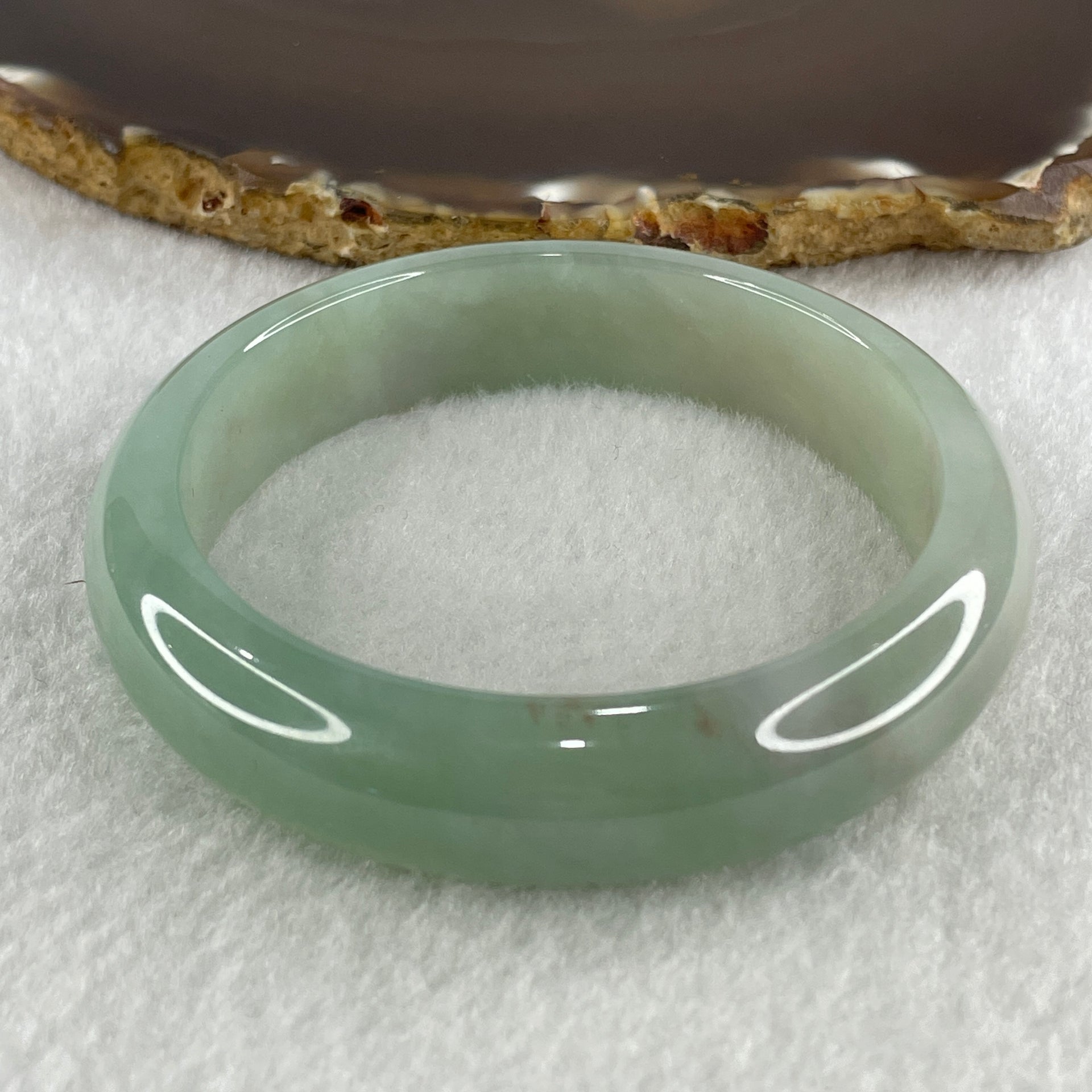 Certified Type A Natural Jelly Light Green Jadeite Bangle 62.62g Inner Diameter 58.1mm 14.4 by 8.2mm (Perfect) - Huangs Jadeite and Jewelry Pte Ltd
