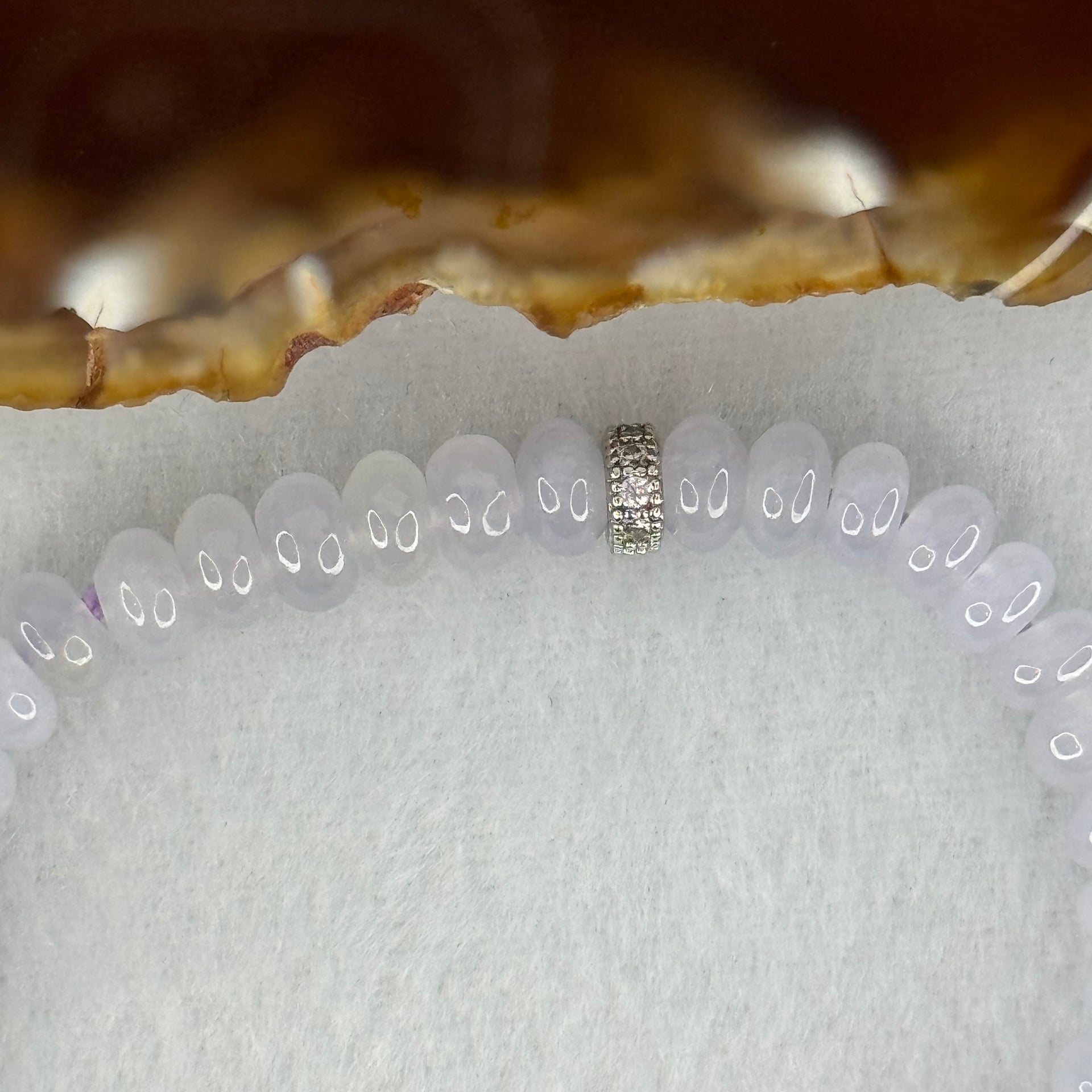 Type A Semi Icy Light Lavender Jadeite Beads Bracelet 16.63g 14.5cm 6.5cm 42 Beads - Huangs Jadeite and Jewelry Pte Ltd