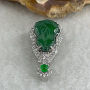 Natural Type A Omphacite Spicy Green Jadeite Hulu Pendant in S925 Silver | (2.90g | 14.2 x 9.5 x 3.0mm | Health, Abundance & Negative Energy Absorber, Feng Shui Prosperity & Longevity Pendant) - Huangs Jadeite and Jewelry Pte Ltd