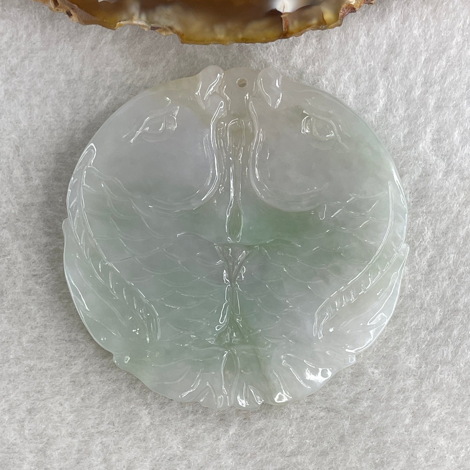 Natural Type A Light Lavender with Green Piao Hua Jadeite Double Fish Pendant 36.55g 52.1 by 6.3mm - Huangs Jadeite and Jewelry Pte Ltd