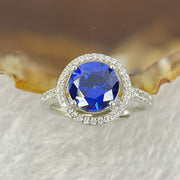 Blue Cubic Zirconia with Crystals in PT950 Plated Sliver Ring (Adjustable Size) 2.28g 7.8 by 4.8mm - Huangs Jadeite and Jewelry Pte Ltd