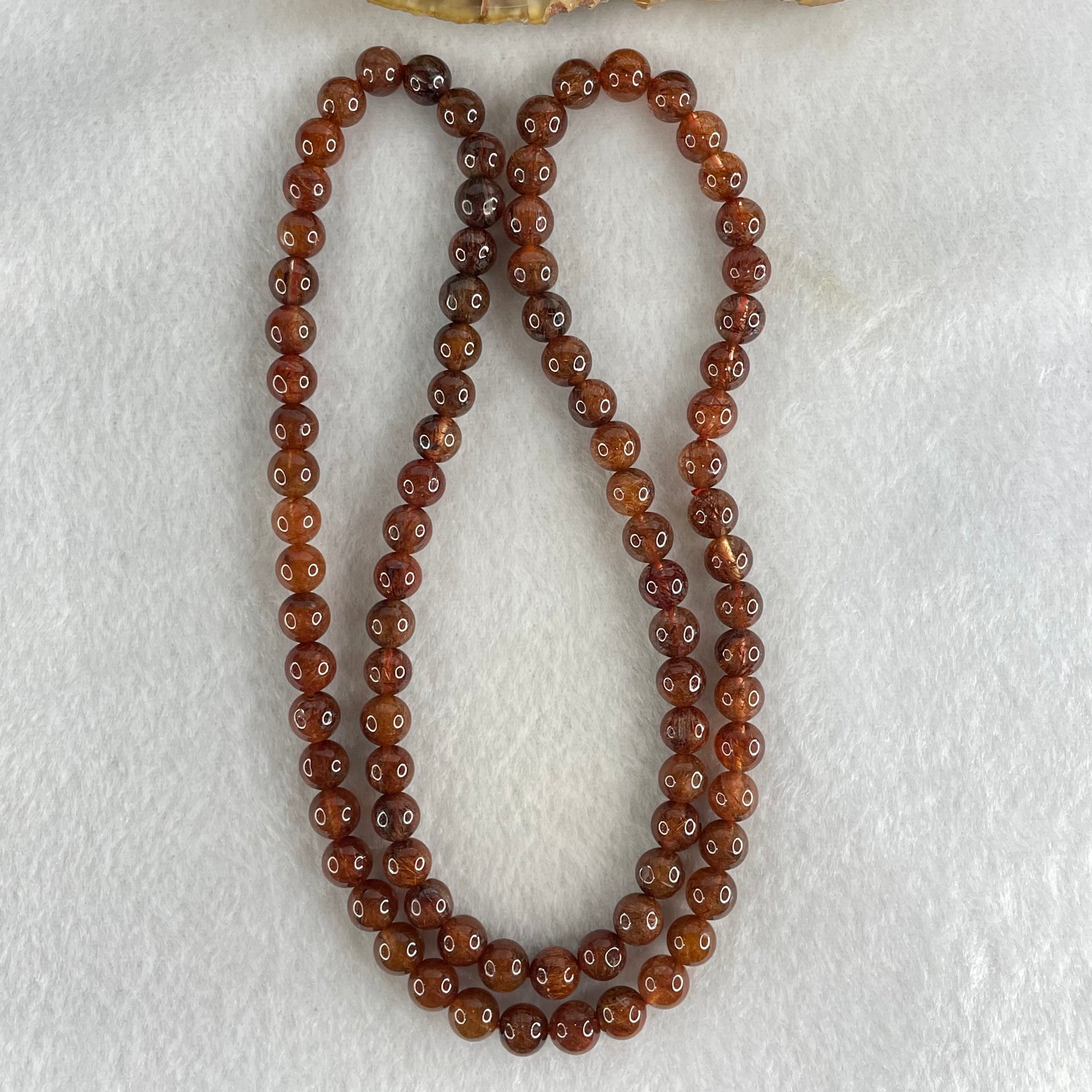 Above Average Grade Natural Copper Rutilated Quartz Beads Elastic Necklace 36.64g 56cm 6.9mm 88 Beads - Huangs Jadeite and Jewelry Pte Ltd