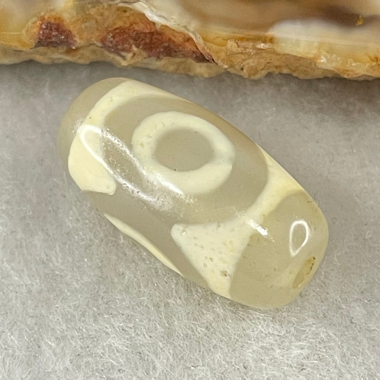 Natural Powerful Tibetan Old Oily Agate 3 Eyes Dzi Bead Heavenly Master (Tian Zhu) 三眼天诛 3.22g 20.0 by 10.4mm - Huangs Jadeite and Jewelry Pte Ltd