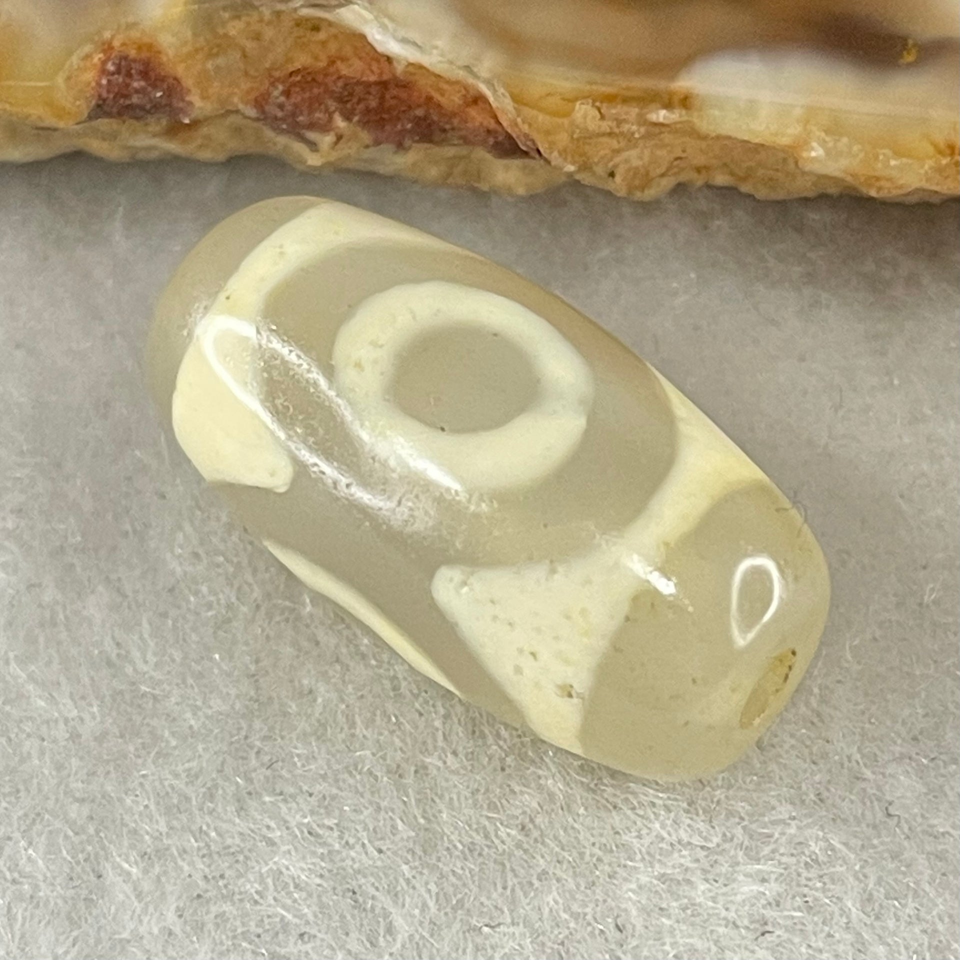 Natural Powerful Tibetan Old Oily Agate 3 Eyes Dzi Bead Heavenly Master (Tian Zhu) 三眼天诛 3.22g 20.0 by 10.4mm - Huangs Jadeite and Jewelry Pte Ltd