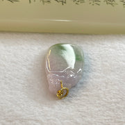 Type A Light Lavender Green with Apple Green Patches Jadeite Pendent with Pi Xiu on Gourd in 18K Yellow Gold Clasp 7.69g 38.8 by 18.2 by 4.7mm - Huangs Jadeite and Jewelry Pte Ltd